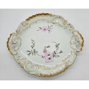 Antique Alfred‎ Lanternier AL Limoges France Round Platter 12" Hand Painted Gold